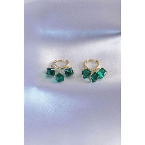 Gold Renk Yeşil Kristal Taşlı Kadın Küpe