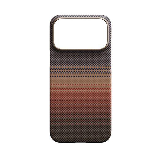 Apple iPhone 17 Pro Kılıf M-safe Şarj Özellikli Aramid Fiber Pitaka Tactile Woven Sunset-Moonrise Serisi Sunset Kapak