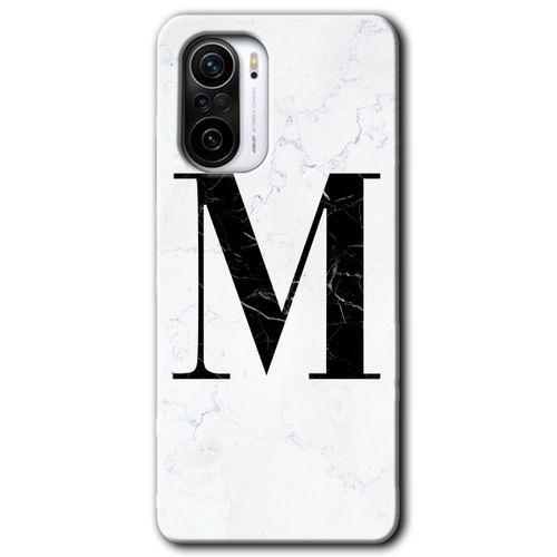 Poco F3 Kılıf HD Desen Baskılı Arka Kapak - Beyaz Mermer Desenli M Harfi