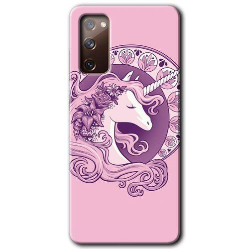 Samsung Galaxy S20 FE Kılıf Baskılı Kapak - Unicorn-Pembe +Tam Kaplayan Mat Seramik