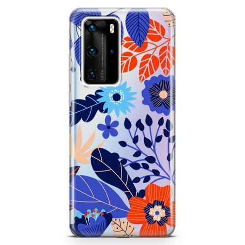 Huawei P40 Pro Kılıf Mor Yapraklar Arka Kapak Koruma Desenli Full Koruyucu