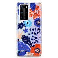 Huawei P40 Pro Kılıf Mor Yapraklar Arka Kapak Koruma Desenli Full Koruyucu