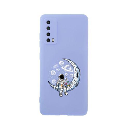 Huawei Psmart 2021 Keyifli Astronot Premium Silikonlu Lila Telefon Kılıfı