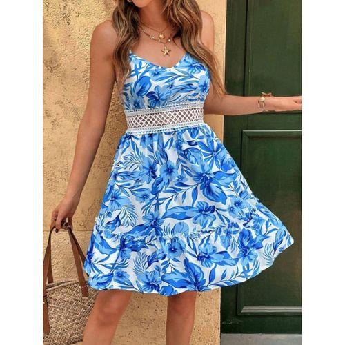 Kadın Ip Askılı V Yakalı Kısa Desenli Süprem Elbise