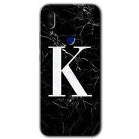 MRCİLETİSİM Xiaomi Redmi Note 7 Kılıf Baskılı Kapak - Siyah Mermer Desenli K Harfi + 5D Tam Kaplayan Cam
