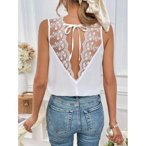 Kadı Askılı V Dantel Yakalı Sırttan Bağcıklı Sandy Bluz