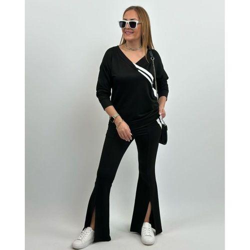 Kadın Uzun Kollu V Yakalı şerit Detaylı Viskon Iki Iplik Bluz Ve Pantolon Ikili Takım