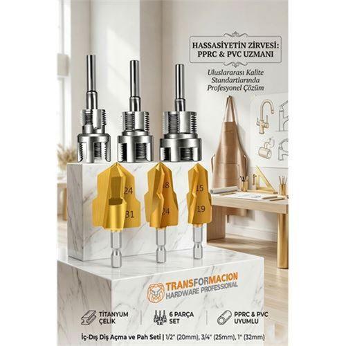 Profesyonel PPRC PVC Su Borusu Diş Açma Seti6 Parça – Havşa Pah Açma Aparatı Tesisatçı Kılavuz Seti