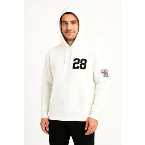 Üç İplik Kapüşonlu Ön Ve Arka Baskılı SweatShirt Hoodie - Beyaz
