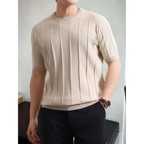 Erkek Kısa Kollu Bisiklet Yaka çizgili Triko Bluz