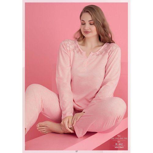 Büyük Beden Pamuklu Dantel İşlemeli Pijama Takımı