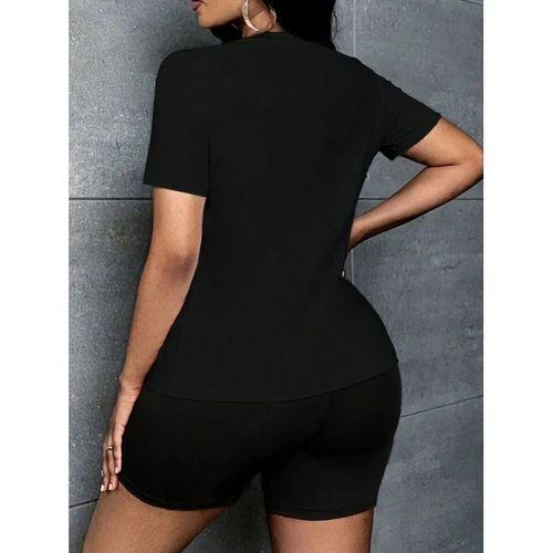 Kadın Kısa Kollu Bisiklet Yaka Köpek Baskılı Viskon Bluz