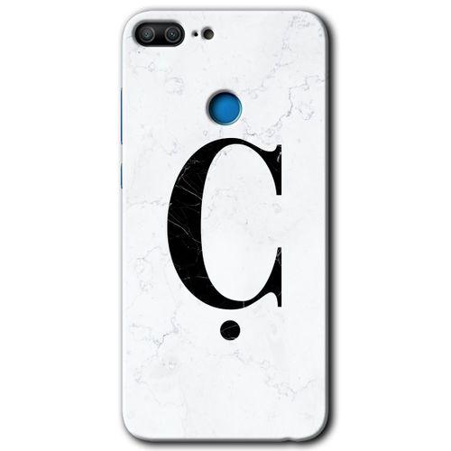 Honor 9 Lite HD Baskılı Kılıf + 9D Tam Ekran Koruyucu - Beyaz Mermer Desenli Ç Harfi