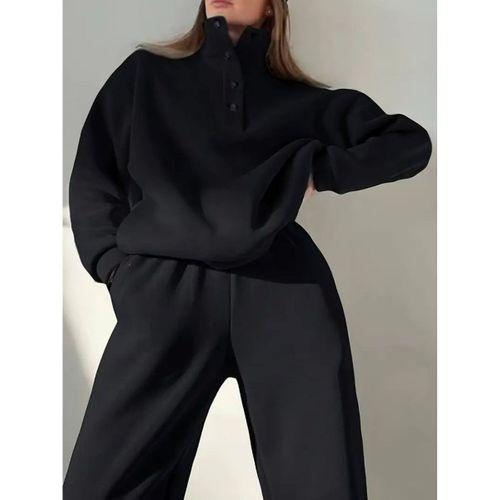 Kadın Uzun Kollu Balıkçı Dik Yakalı Düğmeli üç Iplik Bluz Ve Pantolon Ikili Takım