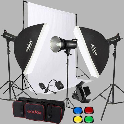 Godox SK400 3'lü Paraflaş Set + Seyyar Fon Perde 3x3 Metre
