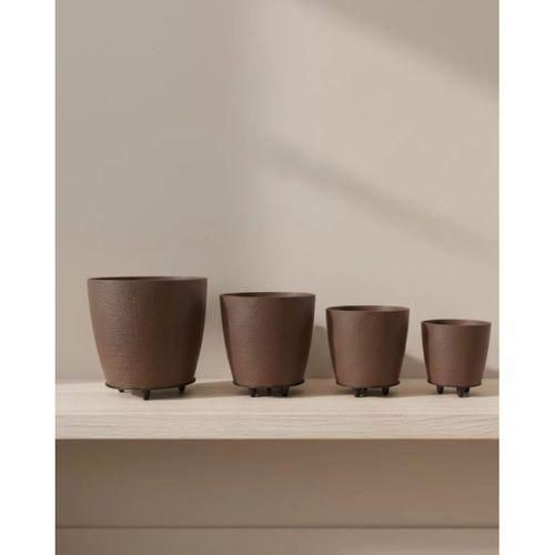 4’lü 3d Kahverengi Dekoratif Vazo Seti Modern Ayaklı Şık Saksı Takımı