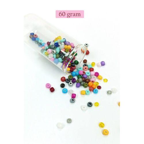 Dökme Cam Kum Boncuk Büyük Boy (6/0) 4 mm - 60 Gram - Karışık Renkli - BNC132