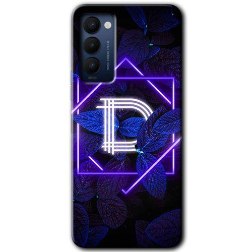 Tecno Camon 18 Kılıf HD Desen Baskılı Arka Kapak+Temperli Cam - Dark Neon Yaprak D Harfi