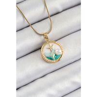 316L Çelik Zincir Beyaz Mineli Sanatsal Portre İnci Detaylı Deniz Yılıdızı Model Gold Renk Kadın Kolye