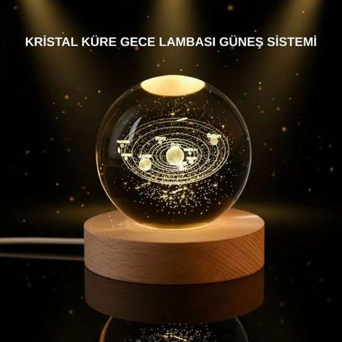 Led Işıklı Kristal Küre Ahşap Standlı Dekoratif Gezegen Model