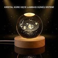 Led Işıklı Kristal Küre Ahşap Standlı Dekoratif Gezegen Model