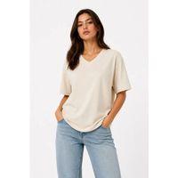 V Yaka Basic Tişört Kısa Kol Yazlık Regular Fit T-Shirt - Bej