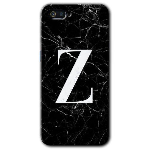 MRCİLETİSİM Realme C2 Kılıf HD Desen Baskılı Arka Kapak + Temperli Cam - Siyah Mermer Desenli Z Harfi