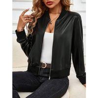 Kadın Uzun Kollu önden Fermuarlı Deri Kısa Ceket