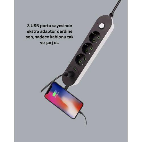 3 Usb Portlu Üçlü Priz Cxe103