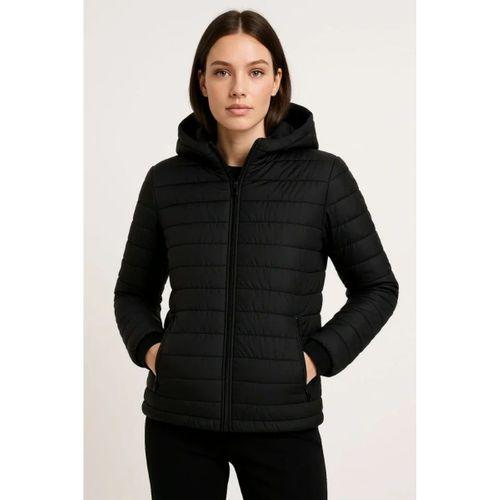 Şişme Kapüşonlu Fermuarlı Mont Su Itici Kapitone Astarlı Kumaş Cepli Kışlık Rahat Kalıp - Siyah