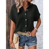 Kadın Kısa Kollu Cep Detay Müslin Kumaş Gömlek