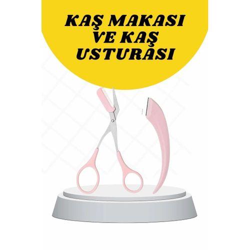 Kavisli Kaş Düzeltici Seti Kaş Makası Ve Kaş Usturası Paslanmaz Çelik Bıçaklı