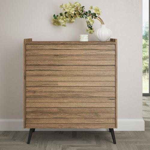 Della Premium Panjur Desenli 4 Çekmeceli Şifonyer - Minifiks - Pera / Siyah