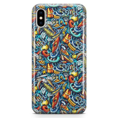 Apple iPhone XS Max Kılıf Deniz Sporları Doodle Arka Kapak Koruma Desenli Full Koruyucu