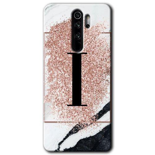 MRCİLETİSİM Xiaomi Redmi Note 8 Pro Kılıf Kapak - Pembe Mermer Desenli İ Harfi +Hayalet Ekran Yandan Gözükmez