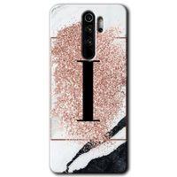 MRCİLETİSİM Xiaomi Redmi Note 8 Pro Kılıf Kapak - Pembe Mermer Desenli İ Harfi +Hayalet Ekran Yandan Gözükmez