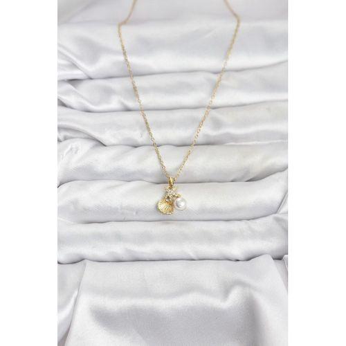 316L Çelik Zincir Gold Renk Deniz Kabuğu ve Deniz Yıldızı Model Zirkon Taşlı Kadın Kolye