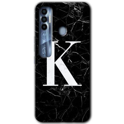 Potkal Hediye Fabrikası Tecno Spark 7 Pro Kılıf HD Desen Baskılı Arka Kapak - Siyah Mermer Desenli K Harfi