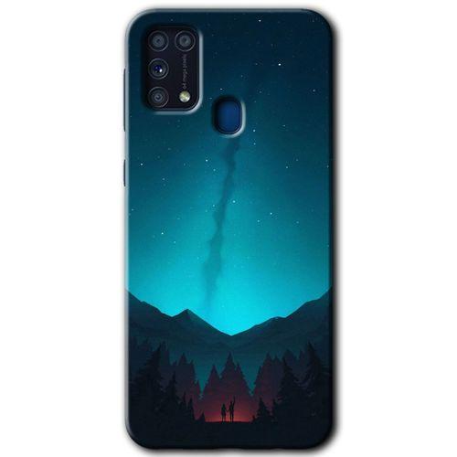 Samsung Galaxy M31 Kılıf Baskılı Kapak - Night Fores Mount + 5D Tam Kaplayan Cam