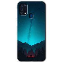 Samsung Galaxy M31 Kılıf Baskılı Kapak - Night Fores Mount + 5D Tam Kaplayan Cam