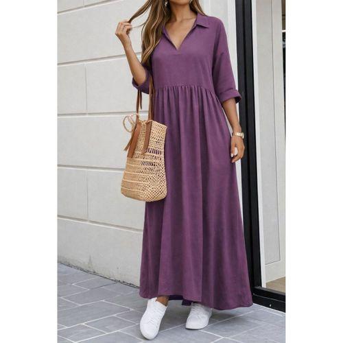 Kadın Truvakar Kollu V Yakalı Yırtmaçlı Uzun Aerobin Elbise