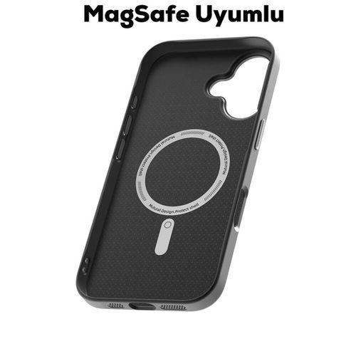 Apple iPhone 16 Kılıf M-safe Şarj Özellikli Karbon Fiber Desenli Mutural Montage Kapak