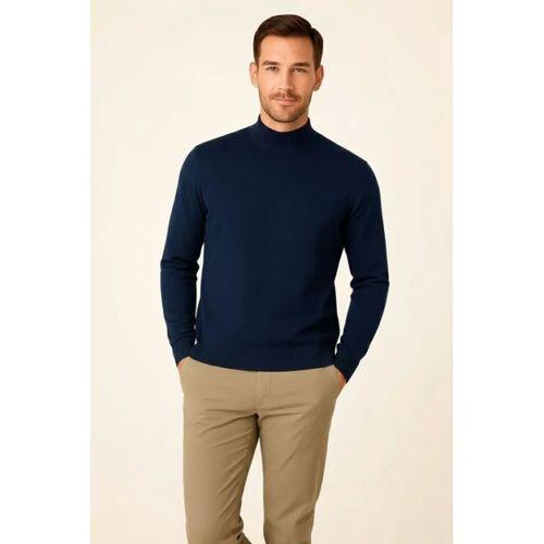 Erkek Yarım Boğaz Triko Kazak Yumuşak Dokulu Pamuklu Ince Dokuma, Uzun Kollu Rahat Regular Kalıp - Lacivert