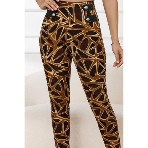 Kadın Yüksek Bel Kaz Ayağı Desenli Yan şerit Düğme Detaylı Dalgıç Pantolon