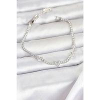 Pirinç Gümüş Renk Kalp Model Zirkon Taşlı Su Yolu Kadın Bileklik