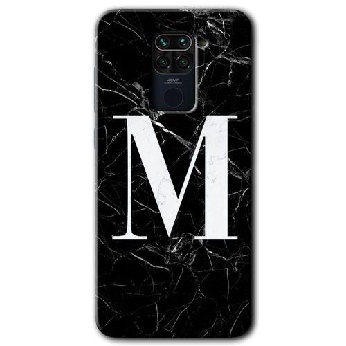 Xiaomi Redmi Note 9 Kılıf HD Desen Baskılı Arka Kapak - Siyah Mermer Desenli M Harfi