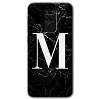 Xiaomi Redmi Note 9 Kılıf HD Desen Baskılı Arka Kapak - Siyah Mermer Desenli M Harfi