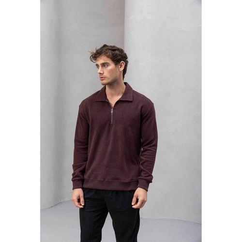 Eric Relax Fit Yarım Fermuarlı Polo Yaka Selanik Kumaş Erkek Sweatshirt - Bordo