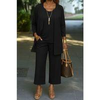 Kadın Uzun Kollu önü Açık Modal Ceket Kolsuz Viskon Iki Iplik Bluz Ve Pantolon üçlü Takım