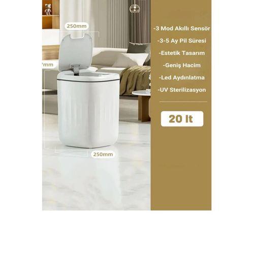 Akıllı Teknolojik Sensörlü Çöp Kovası Işık Antibakteriyel Koku Geçirmez Mutfak Banyo Wc Ofis 20l Uv